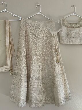 Cream Beige Embroidered Lehenga with Sequins Work